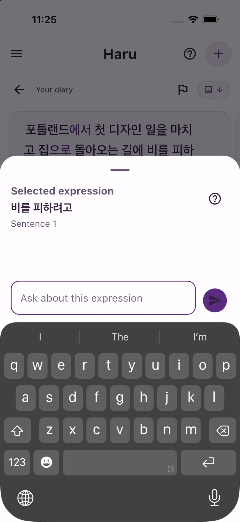 Actual question sheet for a selected expression — Light