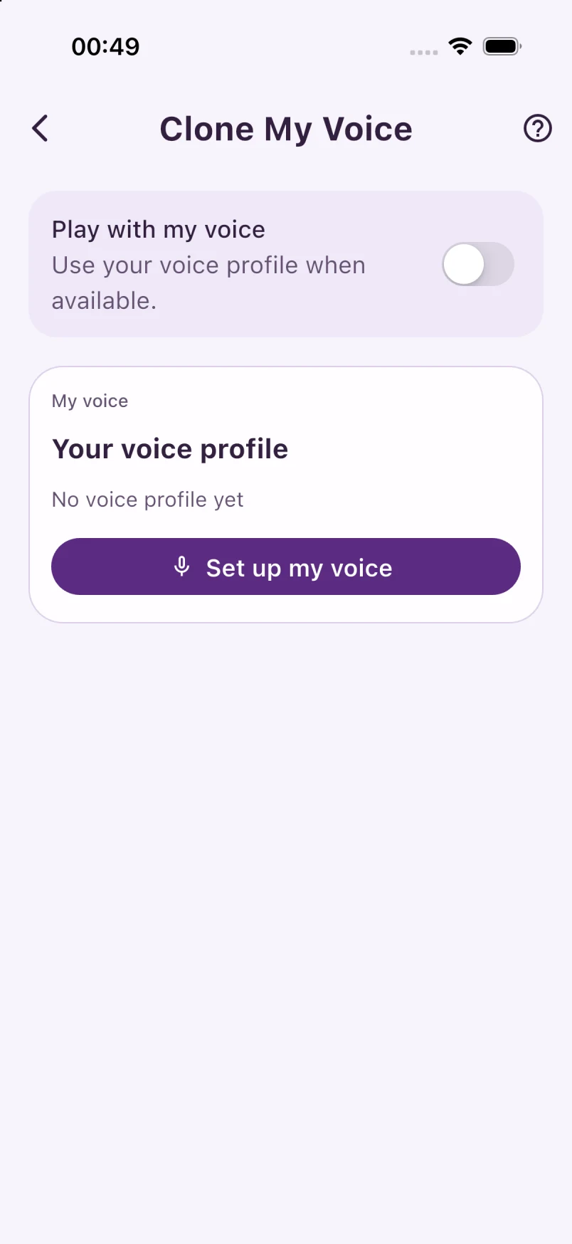 Actual Clone My Voice screen before setup — Light